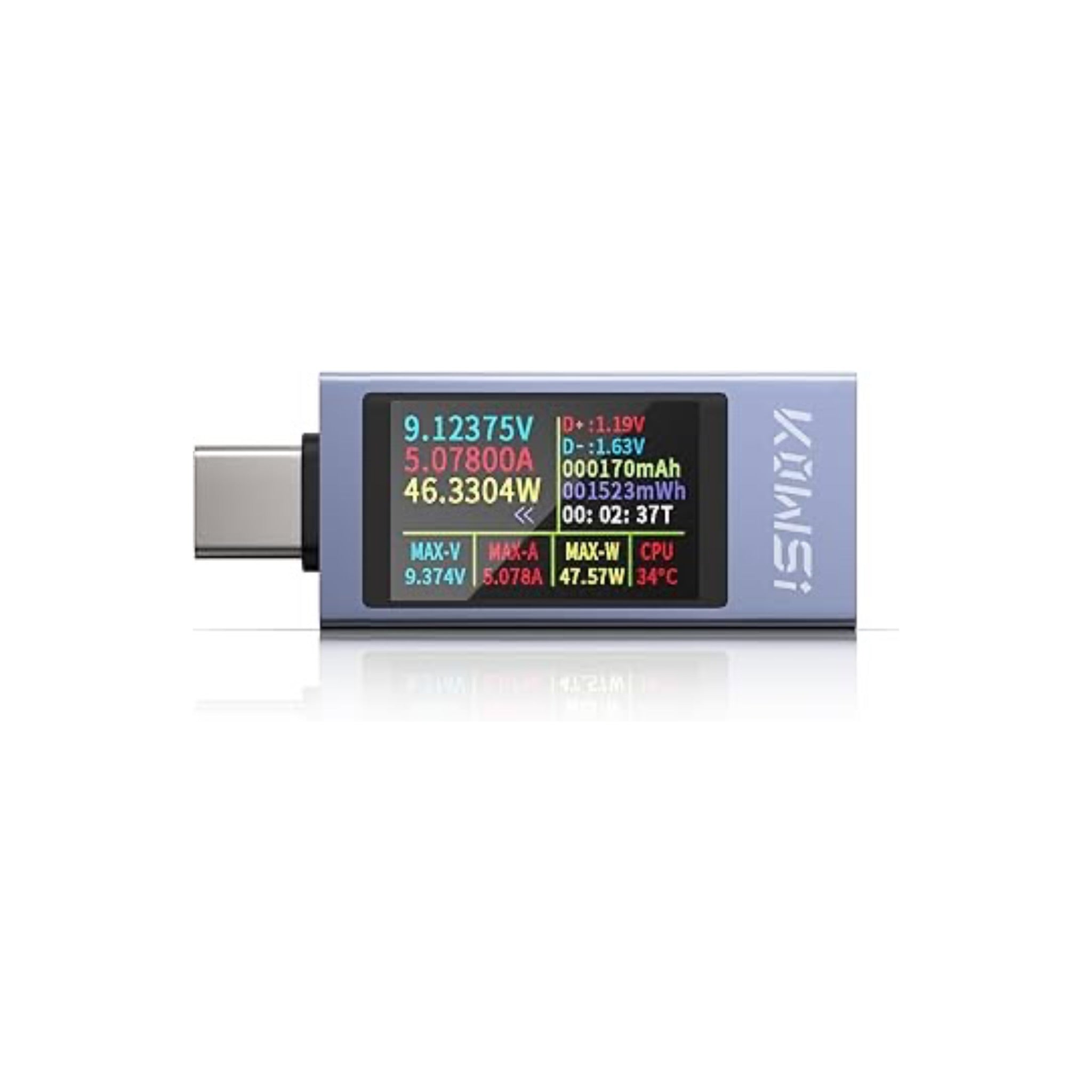 Problems Solved 4-30V 0-12A Type-C PD tester digital multimeter showing voltage and current readings on a compact voltage and current tester meter