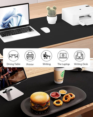 Problems Solved double-sided desk pad with PU leather and eco cork surface, providing a durable and stylish desk protector.