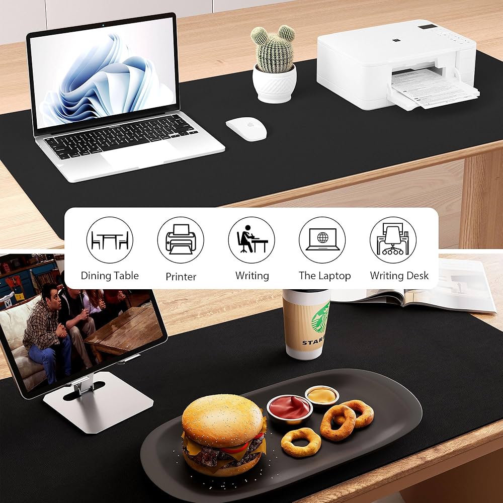 Problems Solved double-sided desk pad with PU leather and eco cork surface, providing a durable and stylish desk protector.