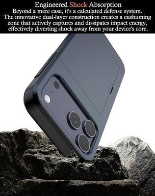 Problems Solved iPhone 17 Pro card holder case with slim wallet design, shockproof dual-layer protection for smartphone.