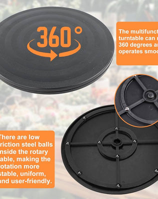 Two heavy-duty Problems Solved 360° rotating swivel stands turntables, showcasing their sturdy build and smooth rotation.