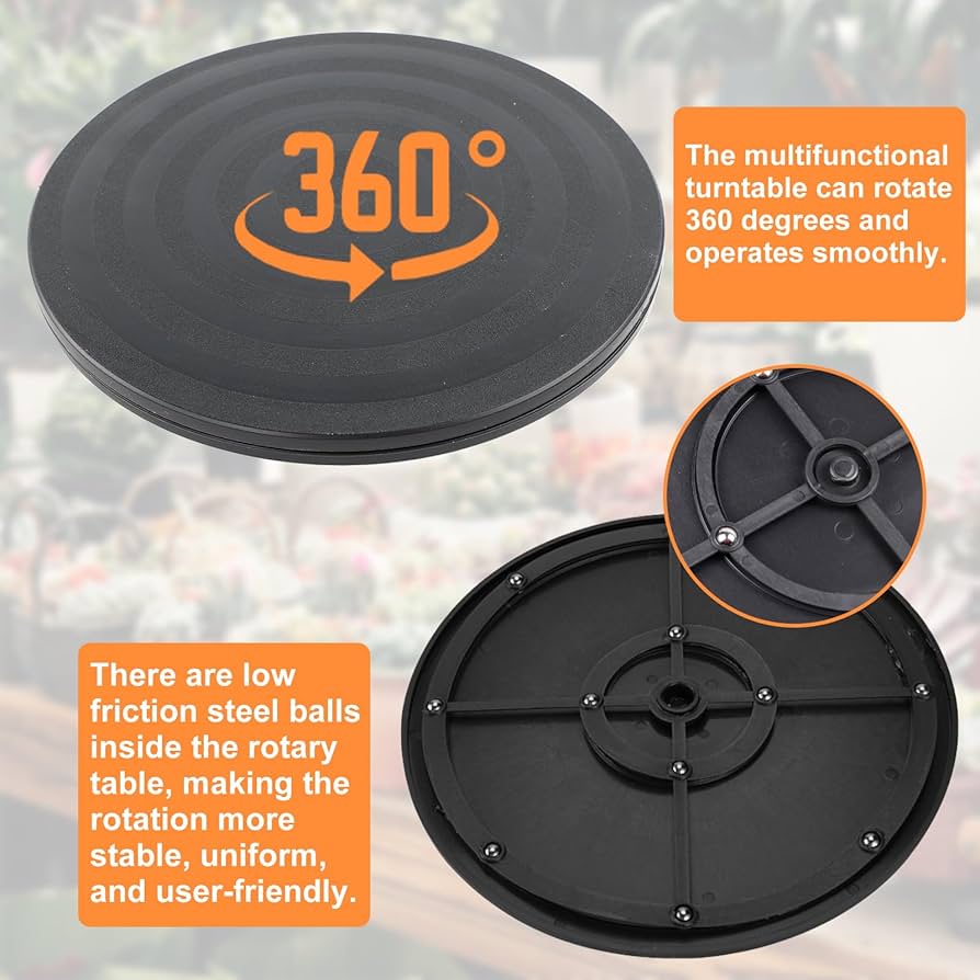 Two heavy-duty Problems Solved 360° rotating swivel stands turntables, showcasing their sturdy build and smooth rotation.