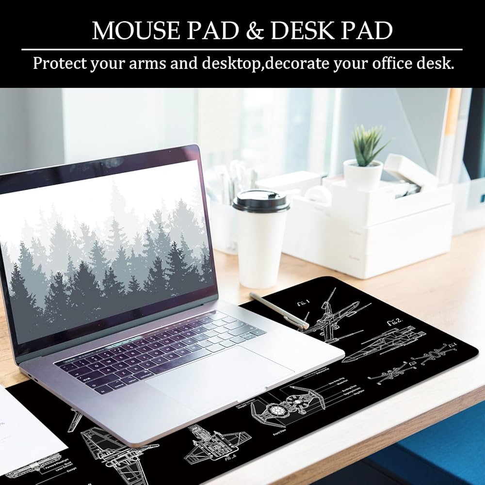 Large black gaming mouse pad from Problems Solved, 31.5x11.8 inches, designed for smooth, precise mouse movements on desk.