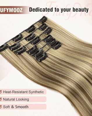 6PCS Clip in Hair Extensions 24" Straight Long Extensions for Women Synthetic Hairpiece