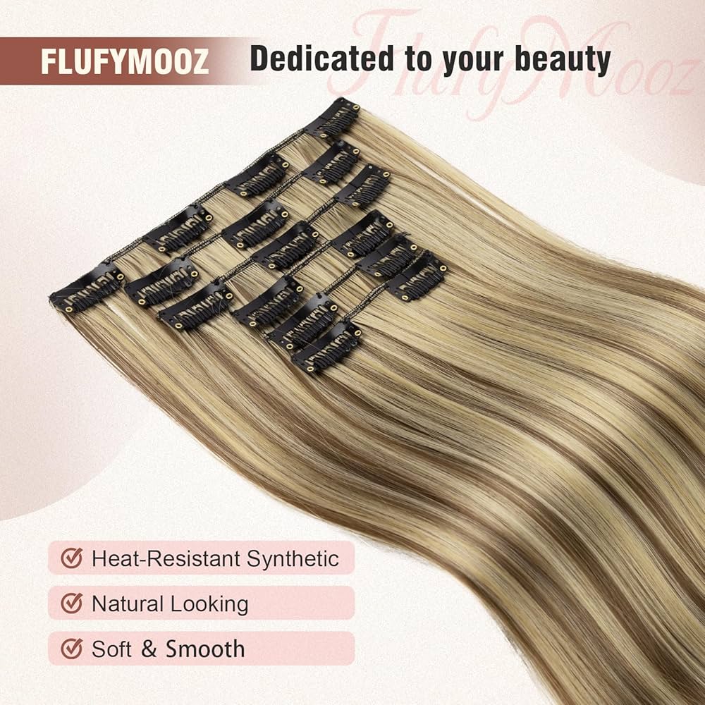 6PCS Clip in Hair Extensions 24" Straight Long Extensions for Women Synthetic Hairpiece