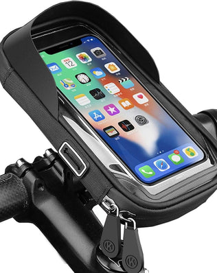 Problems Solved Flintronic waterproof bicycle phone holder with 360° rotation, mounted on a bike handlebar, protects phone during rides.