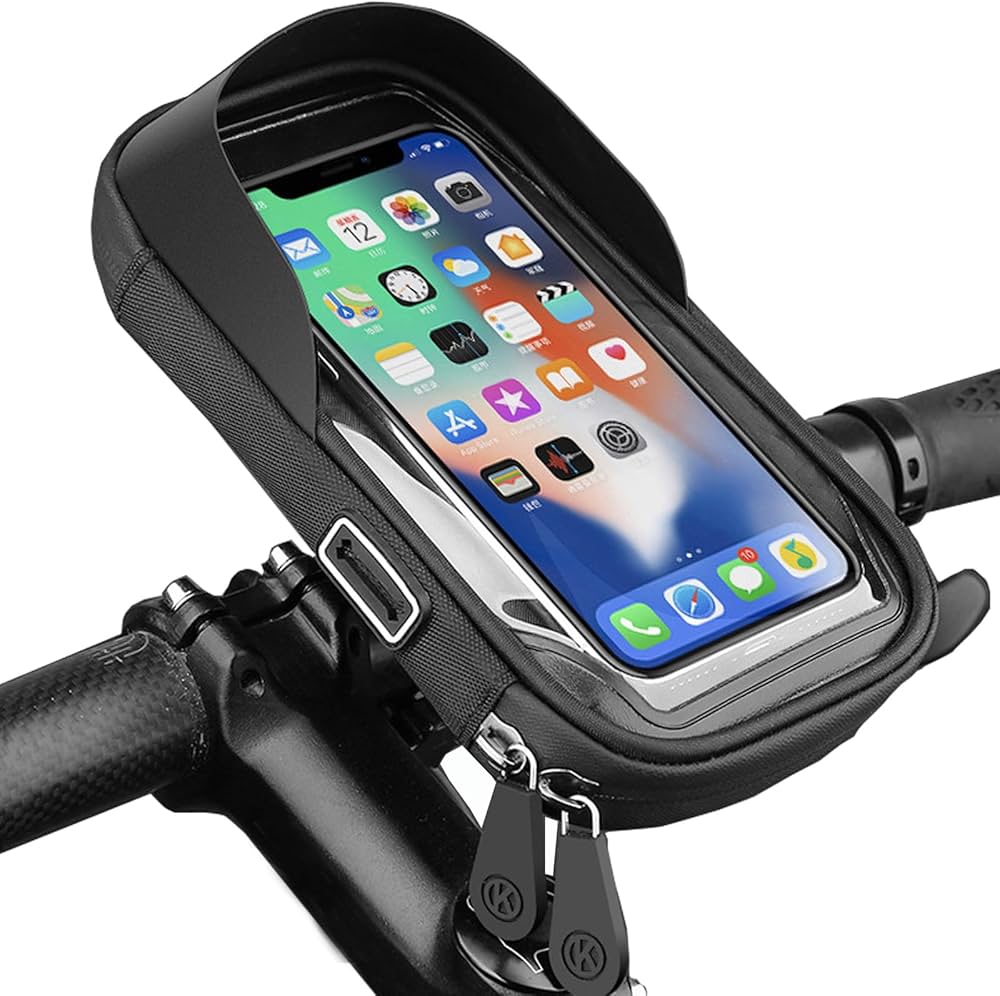 Problems Solved Flintronic waterproof bicycle phone holder with 360° rotation, mounted on a bike handlebar, protects phone during rides.