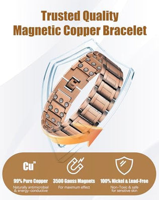 Copper magnetic bracelet for men featuring 99% pure copper and strong magnets, designed for style and potential health benefits.