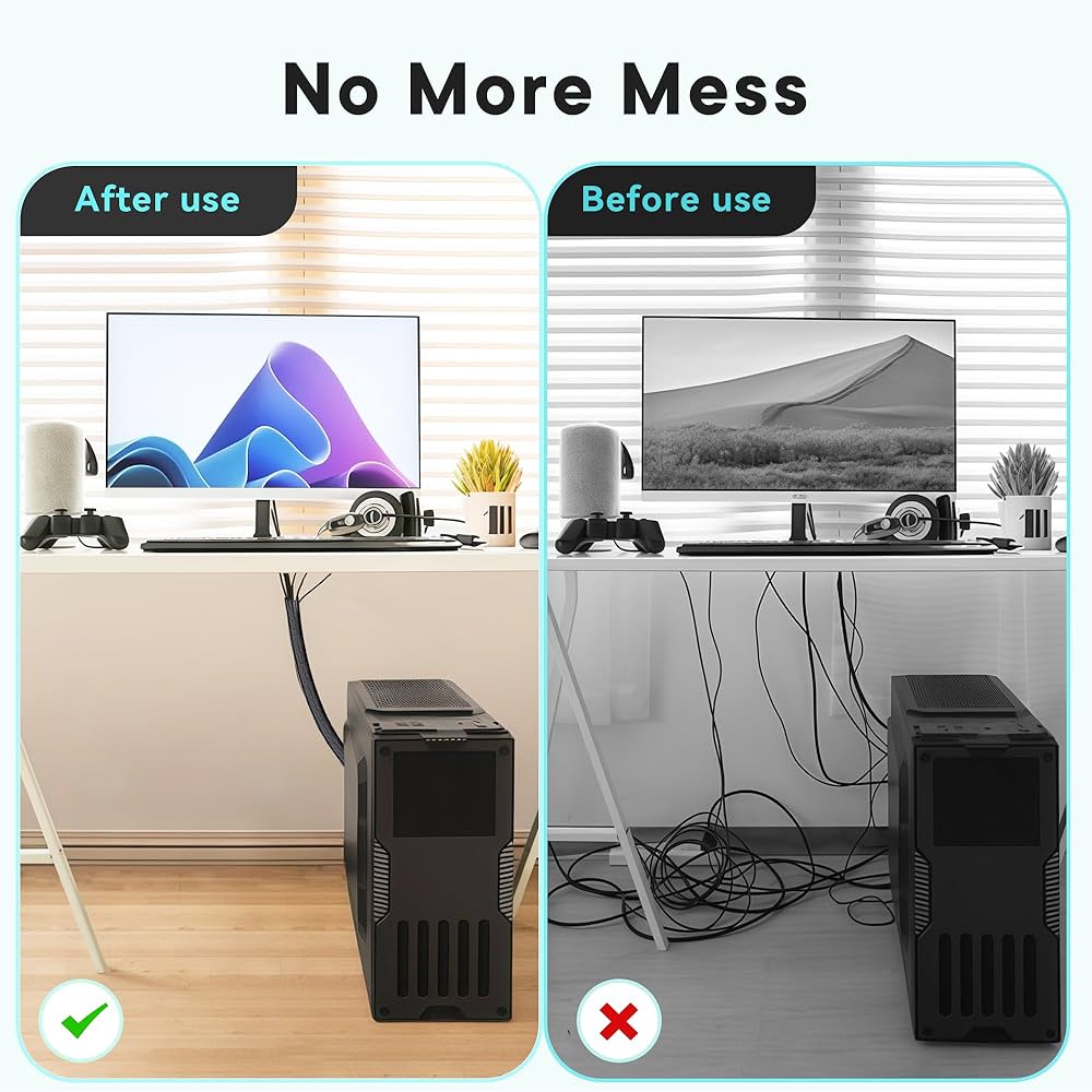 Problems Solved 13mm cable tidy sleeve, 3m length, flexible cable management tube for PC and TV cords.