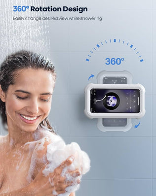 Problems Solved waterproof shower phone holder with 480º rotatable wall mount for secure, hands-free phone use in the bathroom.