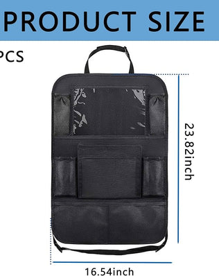Problems Solved 2PCS car seat back organizer with six pockets for extra large capacity, hanging on vehicle seat for storage.
