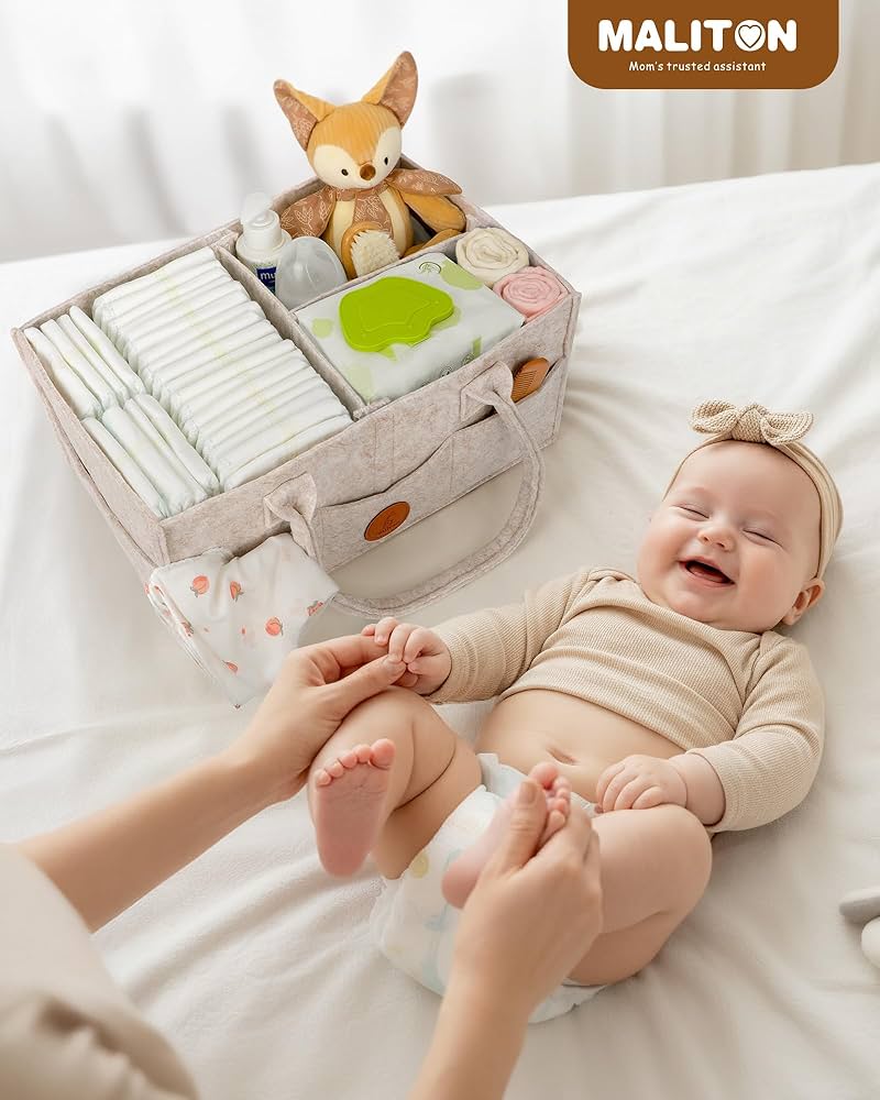 Maliton Nappy Caddy, Newborn Essentials for Diaper Caddy, Sturdy Portable Washable Baby