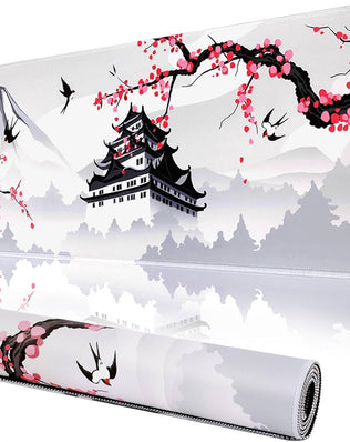 Problems Solved XXL gaming laptop mouse pad featuring a white Japanese cherry blossom design for smooth, precise gaming and work.