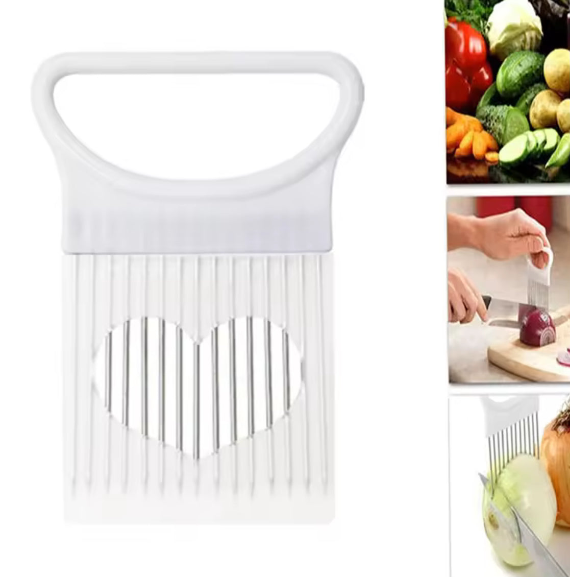 Stainless Steel Onion Slicer & Vegetable Holder - Problems Solved