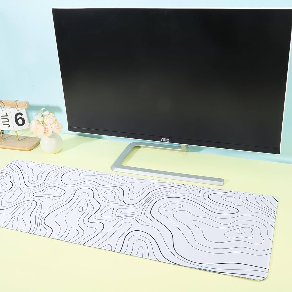 Large Problems Solved topographic contour gaming mouse pad, extended XL mousepad with detailed terrain design for gaming and desk use