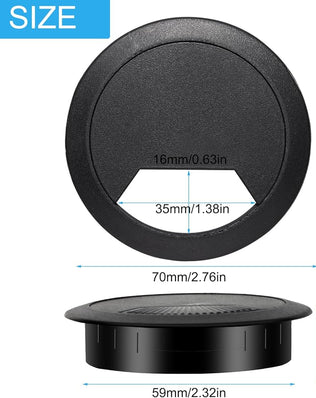 4 Pcs Desk Grommet 60mm Desk Cable Hole Black Plastic Worktop Cable Tidy