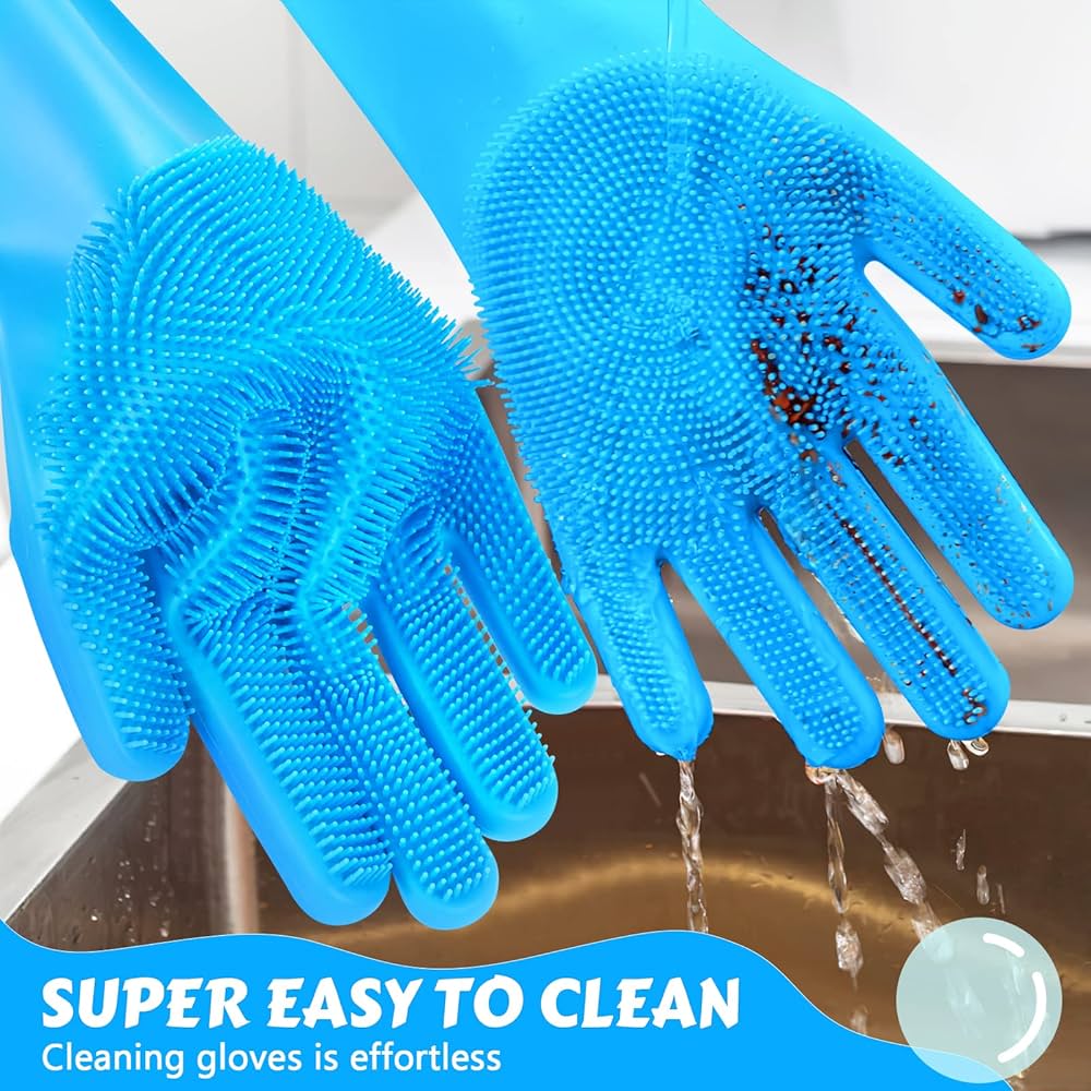 Pet Grooming Silicone Gloves (Blue) Dog Gloves with Silicone Hair Removal Gloves
