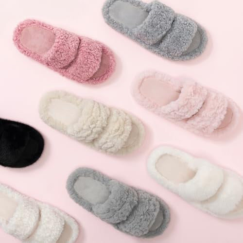 Women's Chic Pluffie Faux Fur Open Toe Memory Sole Indoor Outdoor Slippers, Pink, 38/39