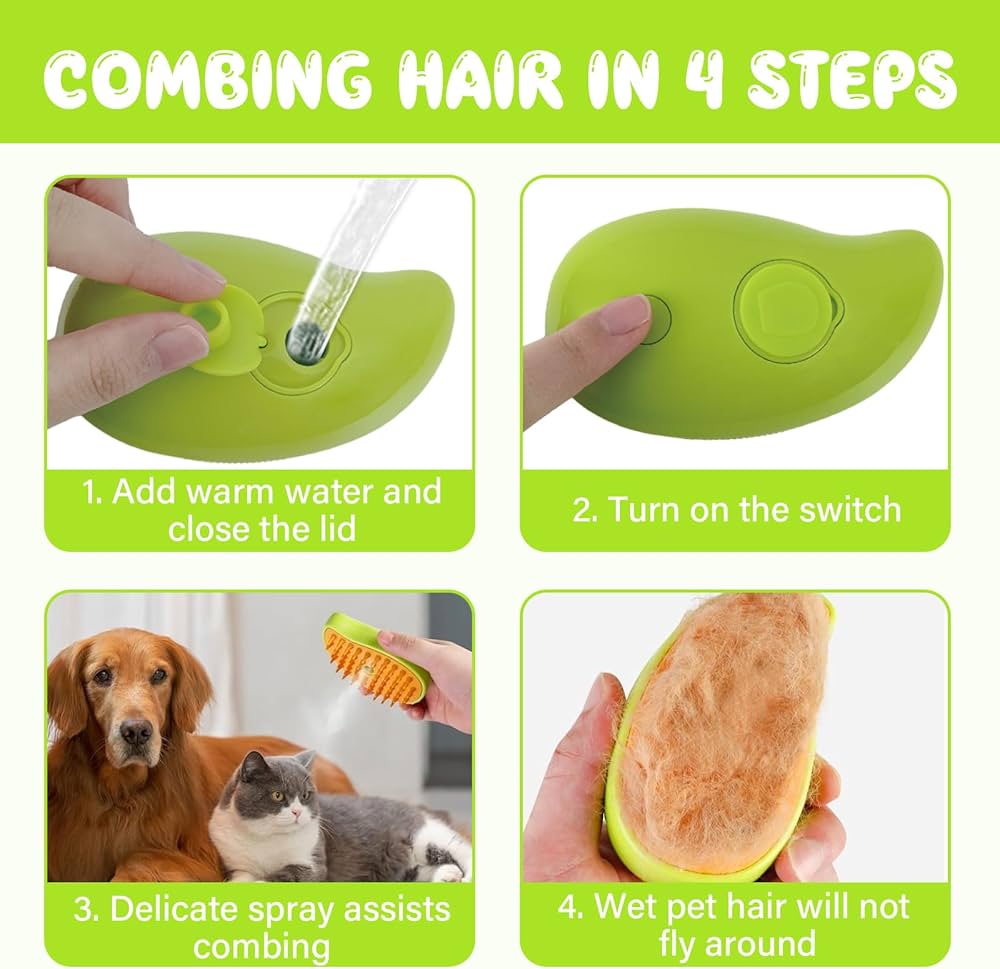 Steamy 3-in-1 Cat Steam Brush Self-Cleaning for Dogs & Cats, Massage Comb