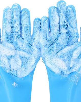 Pet Grooming Silicone Gloves (Blue) Dog Gloves with Silicone Hair Removal Gloves