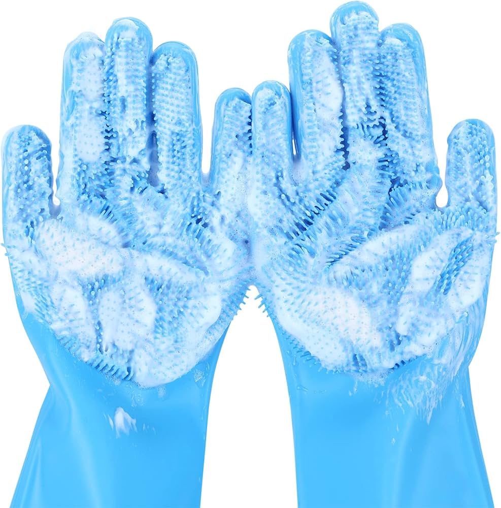 Pet Grooming Silicone Gloves (Blue) Dog Gloves with Silicone Hair Removal Gloves