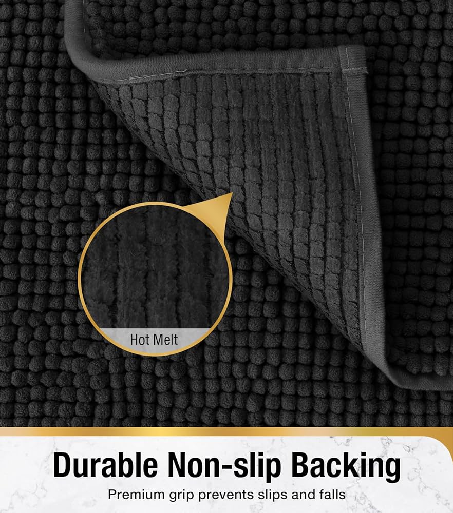 Problems Solved non-slip, anti-mould bath mat 60x40cm with ultra-soft, super absorbent fabric for comfortable bathroom use.