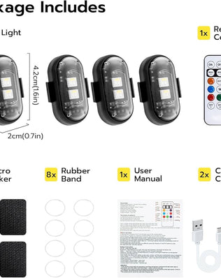 Problems Solved 4PCS LED Car Strobe Lights with remote, wireless ambient lighting in 8 colors, shown installed in vehicle interior.