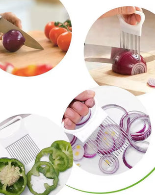 Stainless Steel Onion Slicer & Vegetable Holder - Problems Solved