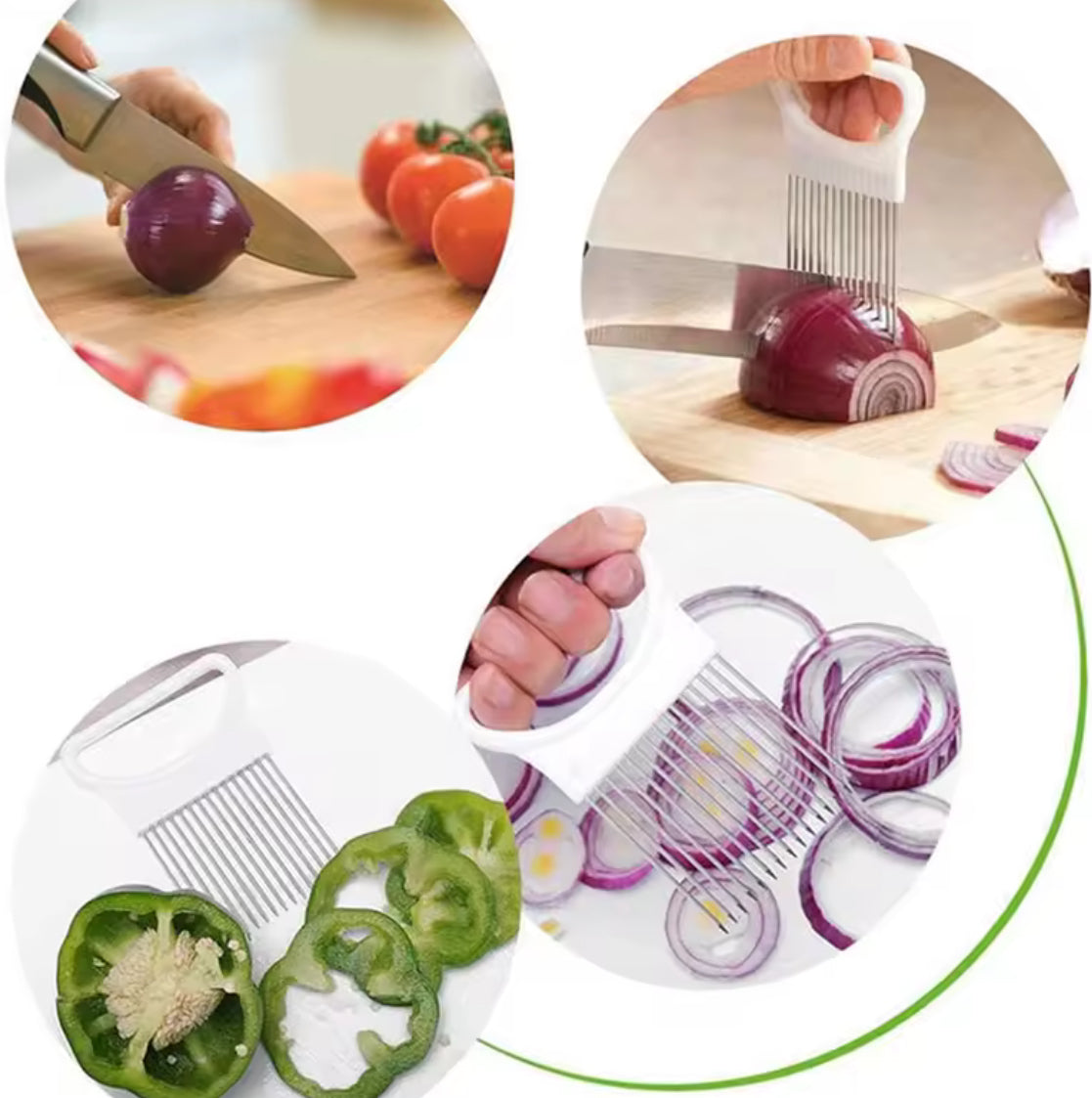 Stainless Steel Onion Slicer & Vegetable Holder - Problems Solved