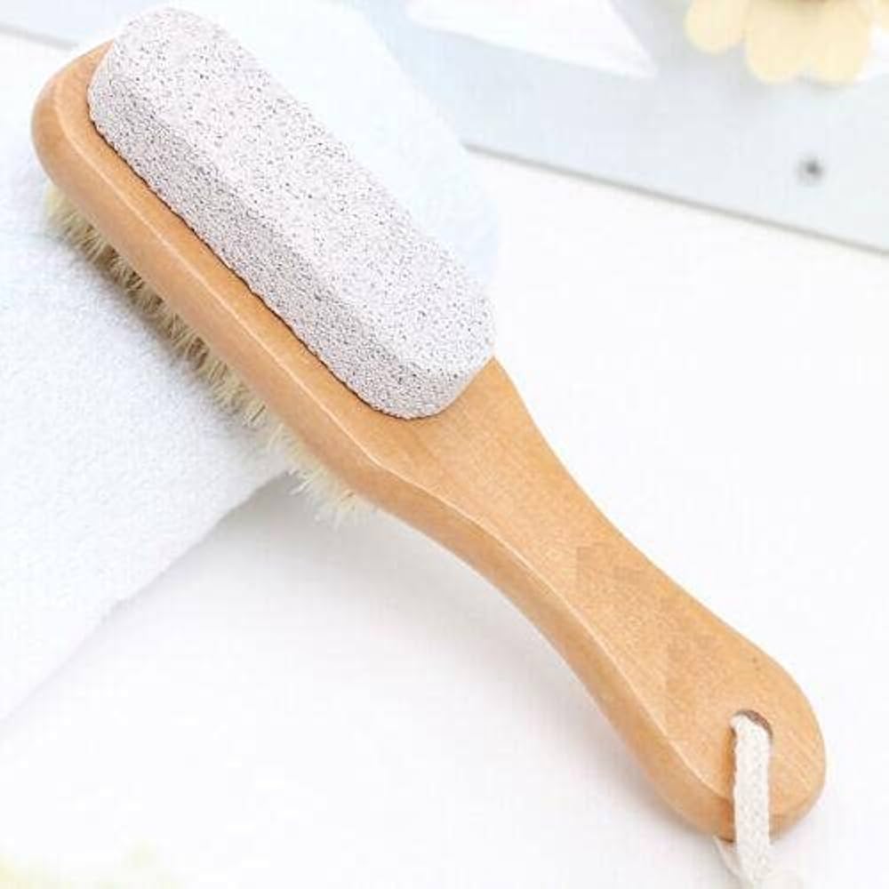Foot Scrub Brush with Natural Pumice Stone, Wooden Body Brush for Exfoliating Dead Skin