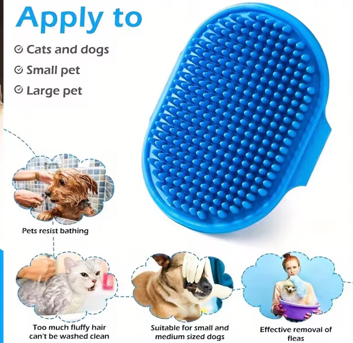 Dog NEW Grooming Pet Shampoo Brush I Soothing Massage Rubber Bristles