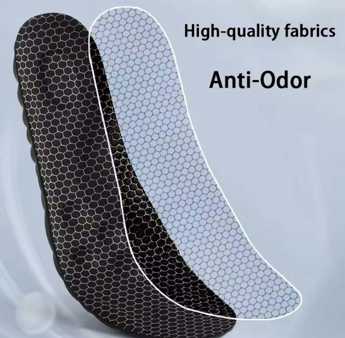 Two pairs of Problems Solved soft, breathable shoe pads for foot massage, designed for comfort and foot support.