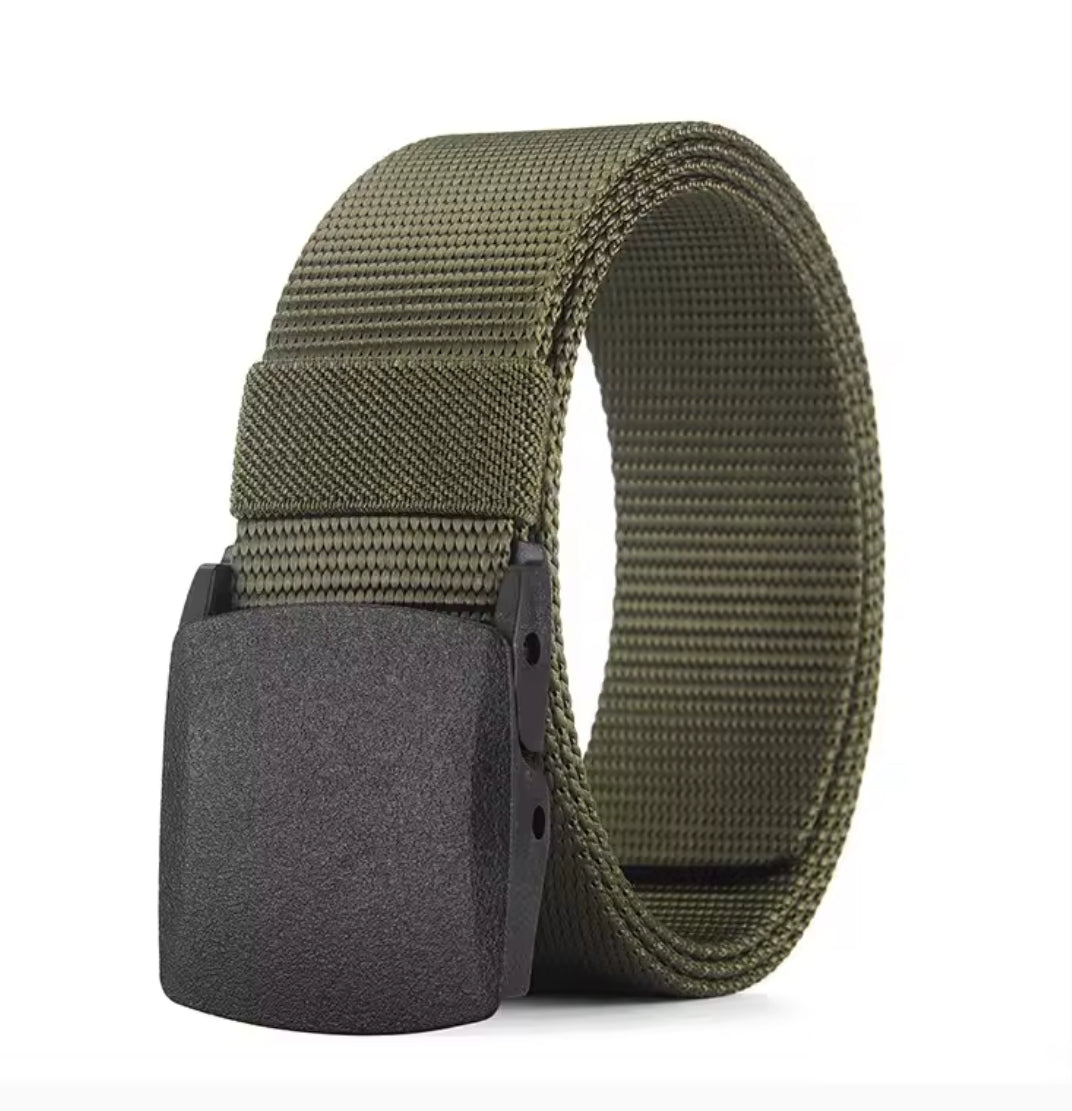 Men's outdoor casual canvas belt by Problems Solved featuring a metal-free design and adjustable fit.