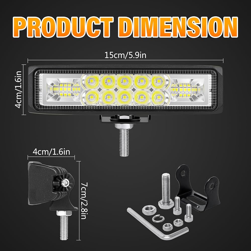 1 PCS Led Work Light Bar, 6 inch 24WSpot Flood Beam, 12V 24V Driving Lights Lamp