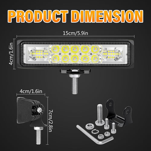 1 PCS Led Work Light Bar, 6 inch 24WSpot Flood Beam, 12V 24V Driving Lights Lamp