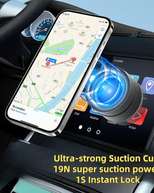 Problems Solved vacuum magnetic suction phone holder with 360° rotatable mount attached to a car dashboard or surface.