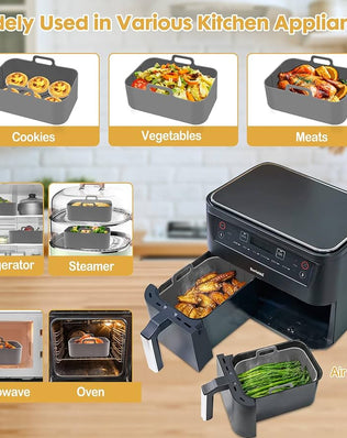 Reusable silicone air fryer liners for 10QT Ninja DZ550/DZ401, non-stick basket liners for easy cleaning and healthy cooking.