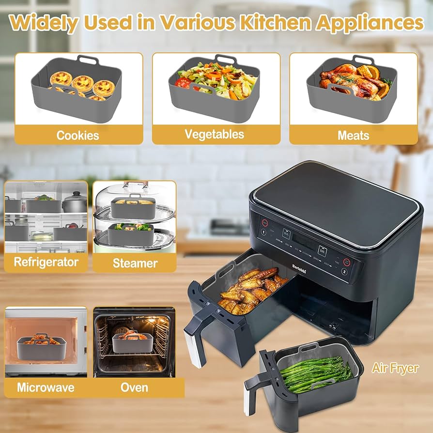 Reusable silicone air fryer liners for 10QT Ninja DZ550/DZ401, non-stick basket liners for easy cleaning and healthy cooking.