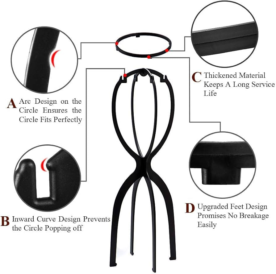 Wig Stand Head, Tall Wig Holder Stand, Black, 3 Pack
