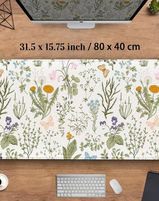 Pressed dried floral mouse pad with cute flower design, Problems Solved desk mat featuring colorful pressed flowers for a decorative workspace