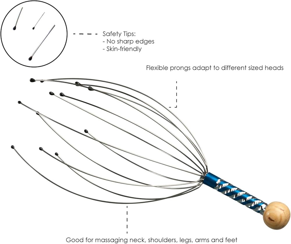 Scalp Scratcher with Tipped Fingers, Handheld Relaxing Therapeutic Tingler