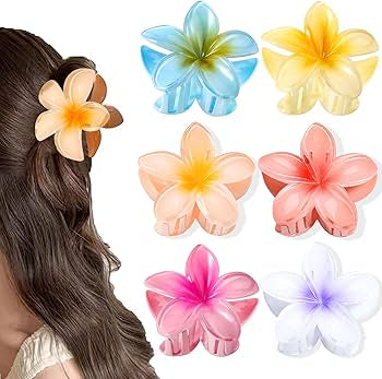 6 pcs Color Flower Hair Clips, 3.14 inches Large Hawaiian Flower Claw Clip for Women