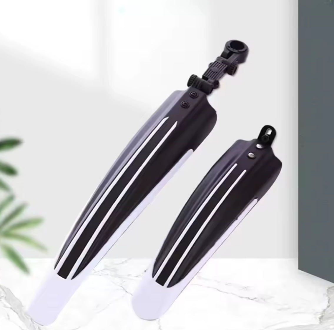 Two mountain and road bike mudguards by Problems Solved, lightweight fenders designed to protect bikes from mud and water splashes.