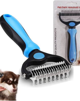 Problems Solved 2-in-1 pet grooming tool with dual-sided dematting comb for dogs and cats, suitable for undercoat grooming.