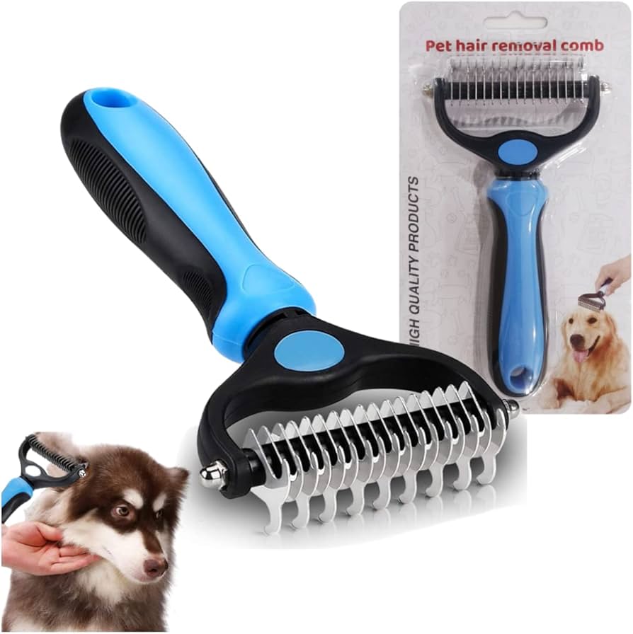 Problems Solved 2-in-1 pet grooming tool with dual-sided dematting comb for dogs and cats, suitable for undercoat grooming.