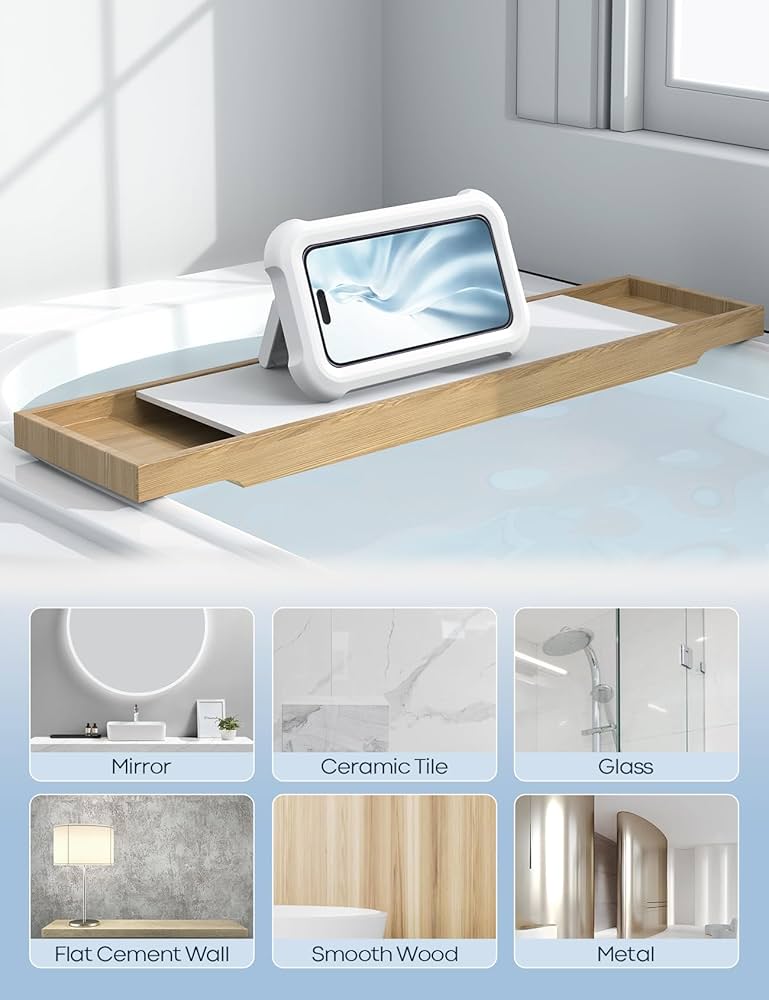 Problems Solved waterproof shower phone holder with 480º rotation wall mount, fits smartphones in a secure, water-resistant case.