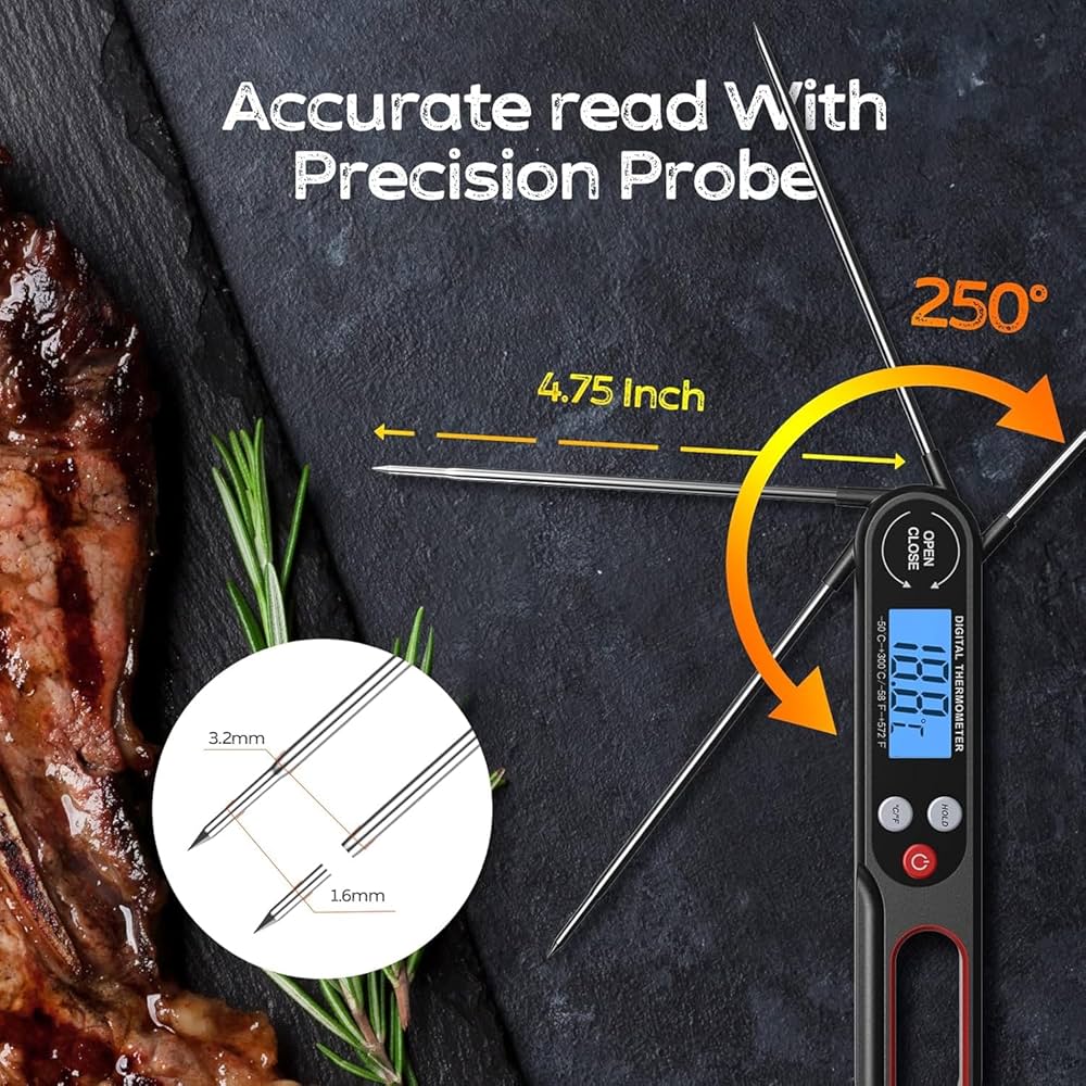 Digital Meat Thermometer with backlight from Problems Solved, wireless design, ideal for grilling and air frying.