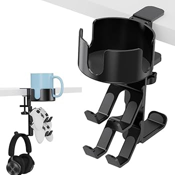 Problems Solved 360º rotating gaming controller headset stand with desk clamp, holds controllers securely and keeps gaming area organized.