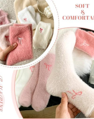 5 Pairs Soft Warm Socks for Women with Bow, Thick Winter Socks for Home