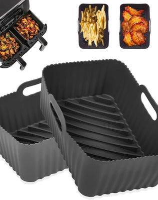 Two silicone air fryer liners for Ninja Foodi Dual DZ201, non-stick basket, by Problems Solved, shown in the image.